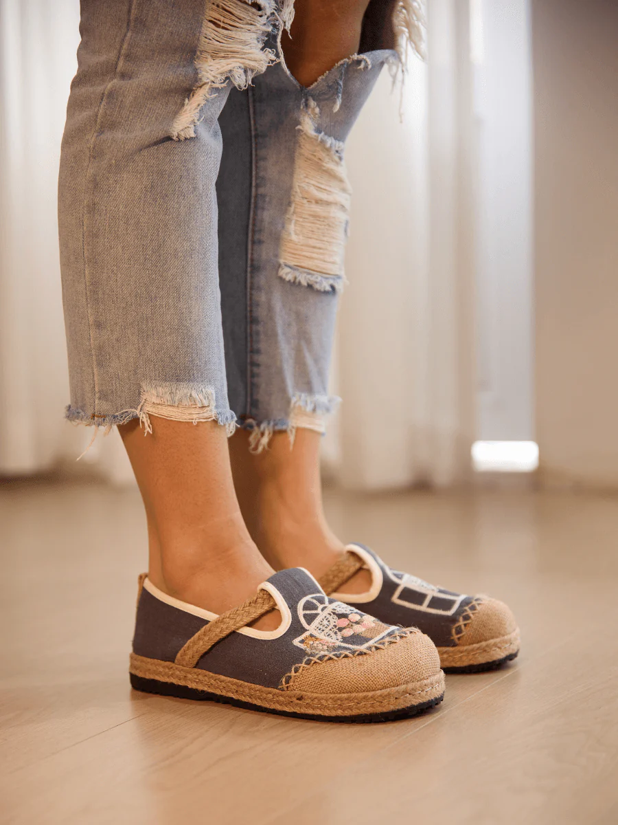 Cactus Rose | Kelilah Embroidered Linen Loafer - Grey - Image 2