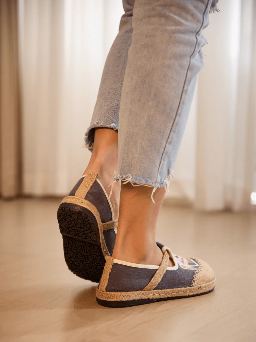 Cactus Rose | Kelilah Embroidered Linen Loafer - Grey - Image 3