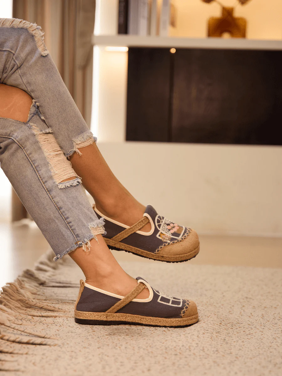 Cactus Rose | Kelilah Embroidered Linen Loafer - Grey - Image 4