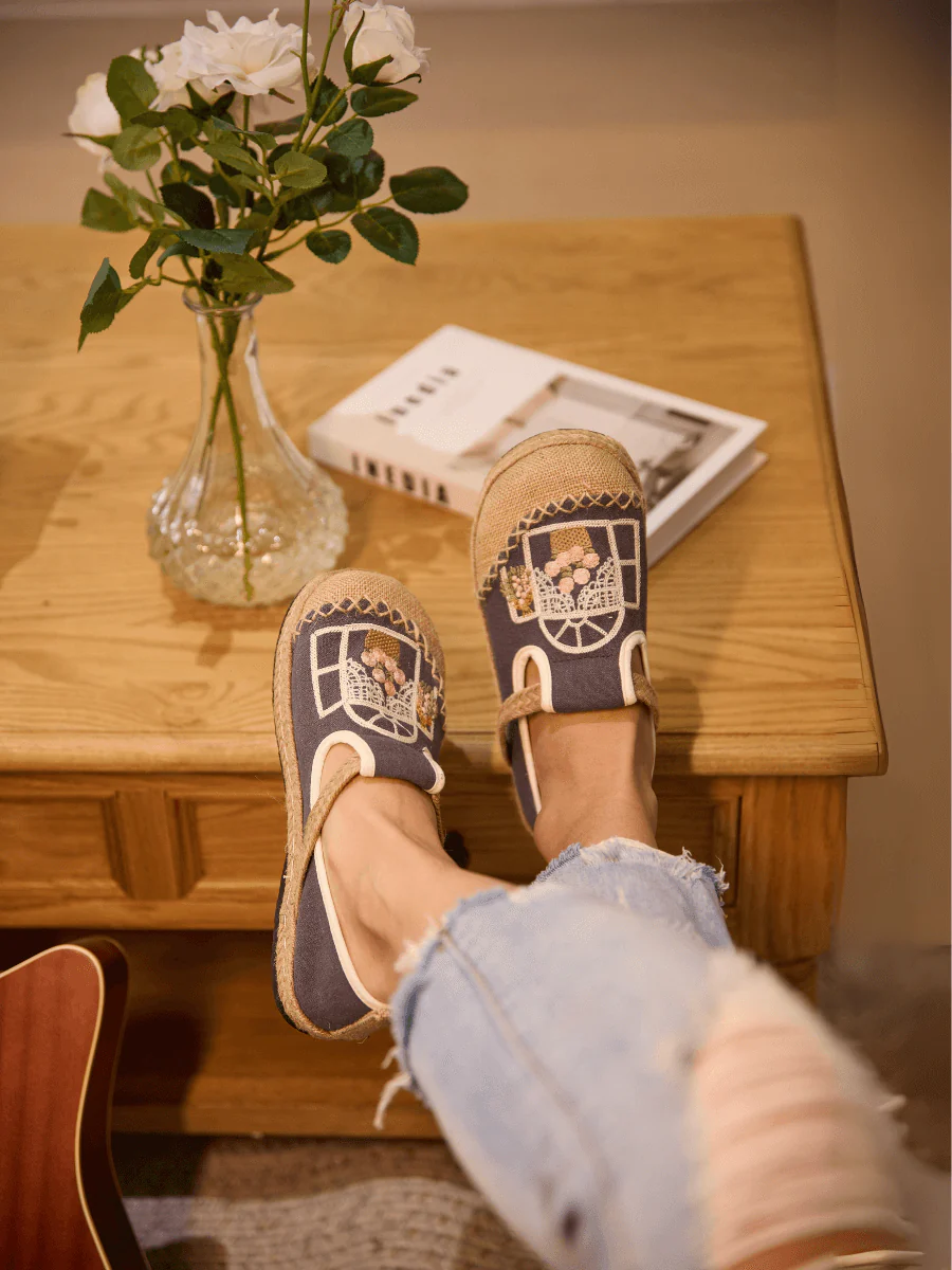 Cactus Rose | Kelilah Embroidered Linen Loafer - Grey - Image 5