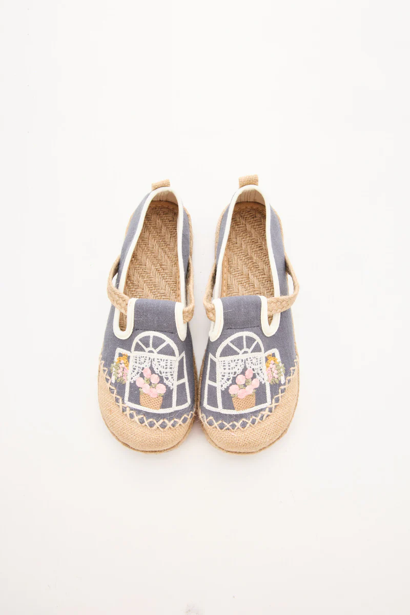 Cactus Rose | Kelilah Embroidered Linen Loafer - Grey - Image 6
