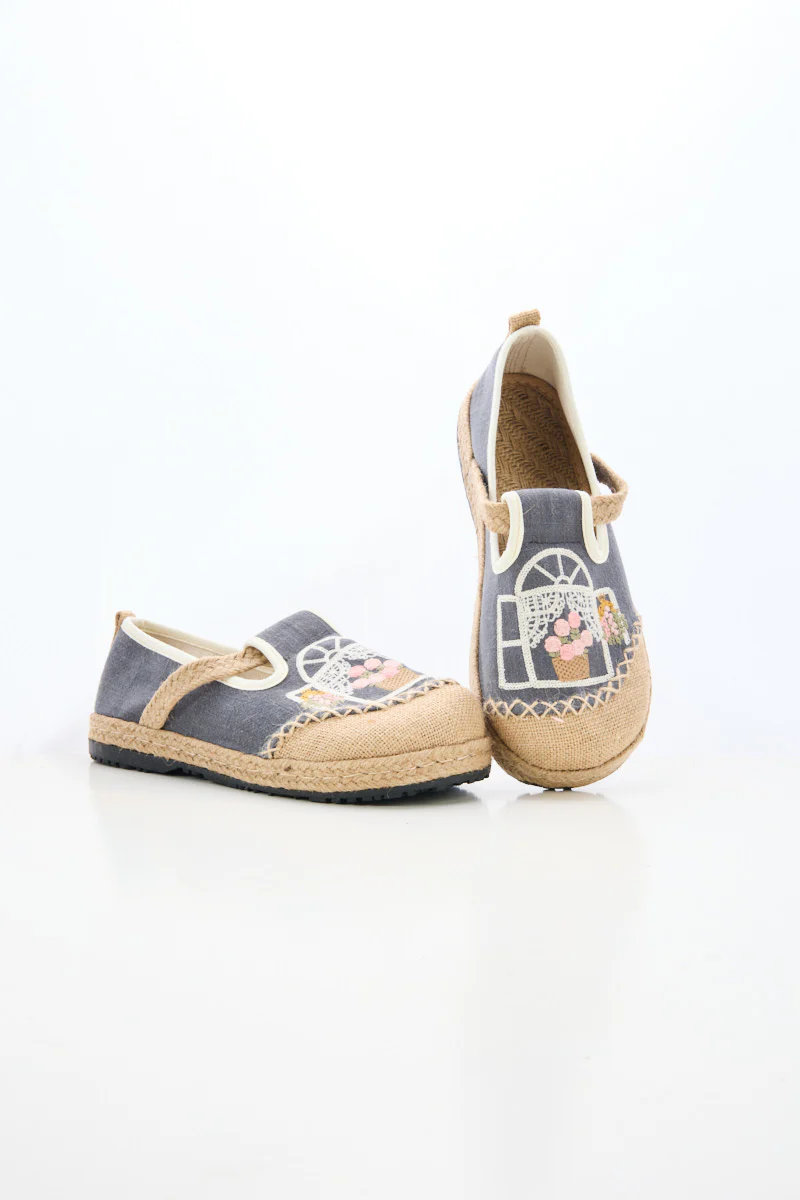 Cactus Rose | Kelilah Embroidered Linen Loafer - Grey - Image 7