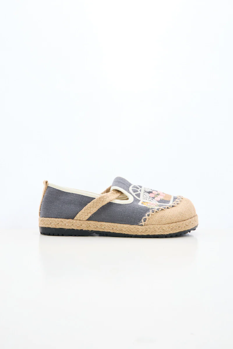 Cactus Rose | Kelilah Embroidered Linen Loafer - Grey - Image 8