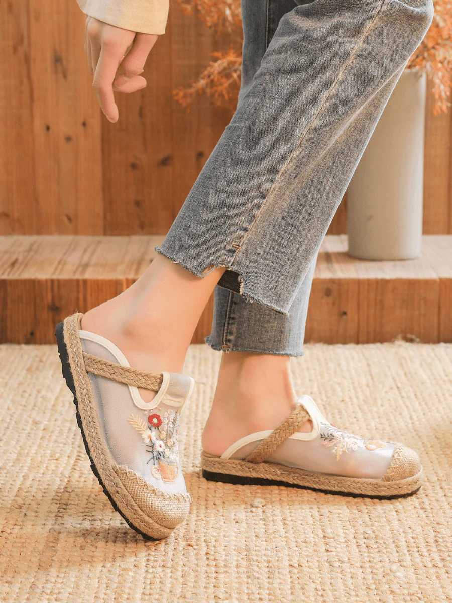 Cactus Rose | Kimora Embroidered Mesh Mules - Image 6