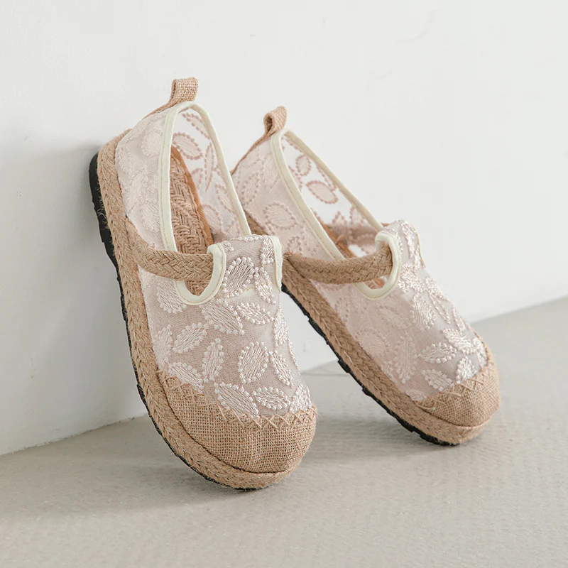 Cactus Rose | Marney Embroidered linen Mesh Espadrilles - Image 3