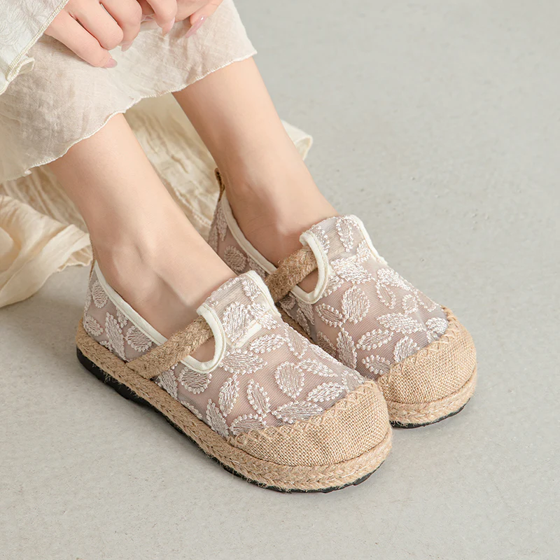 Cactus Rose | Marney Embroidered linen Mesh Espadrilles - Image 5