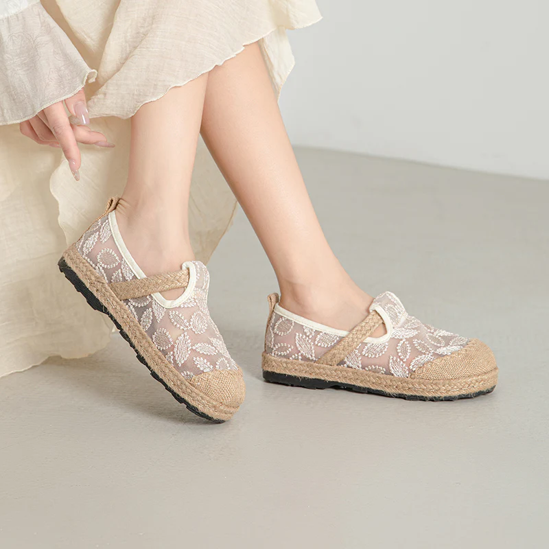 Cactus Rose | Marney Embroidered linen Mesh Espadrilles - Image 7