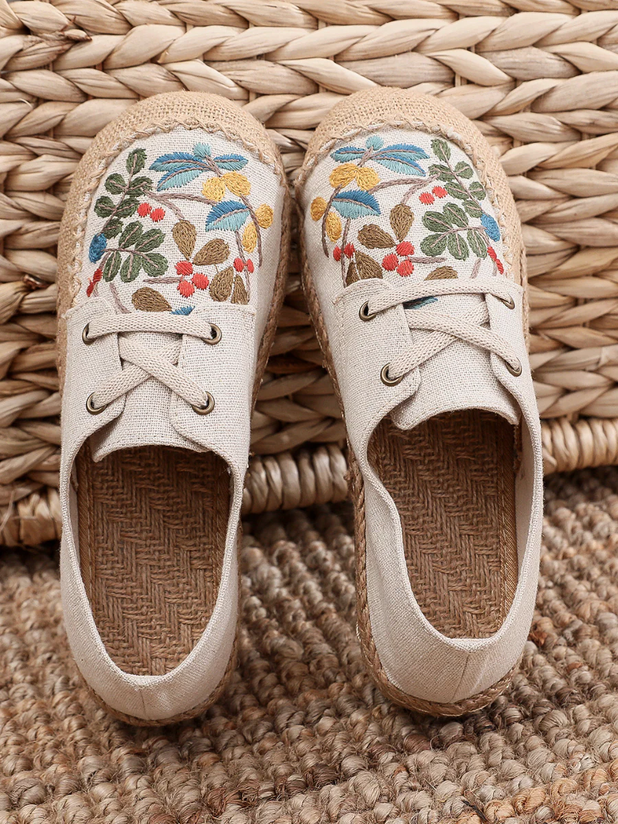 Cactus Rose | Playground Embroidered Linen Boat Shoes - Beige - Image 3
