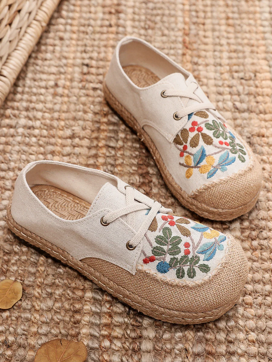 Cactus Rose | Playground Embroidered Linen Boat Shoes - Beige - Image 5