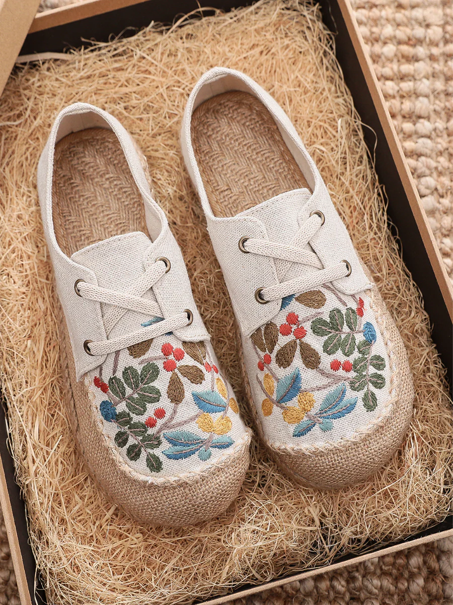Cactus Rose | Playground Embroidered Linen Boat Shoes - Beige - Image 6