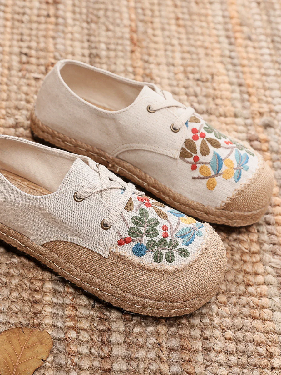 Cactus Rose | Playground Embroidered Linen Boat Shoes - Beige - Image 7