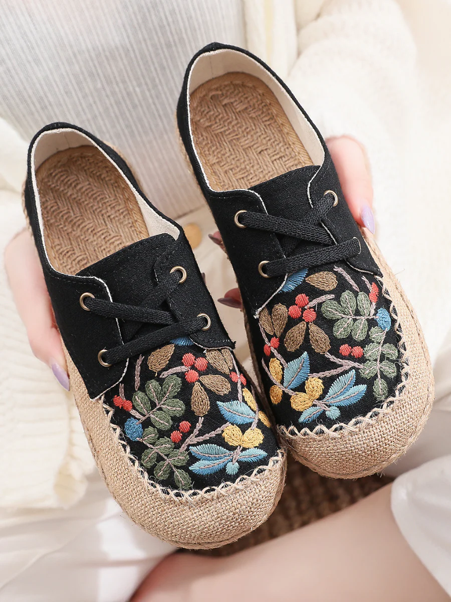Cactus Rose | Playground Embroidered Linen Boat Shoes - Black - Image 4