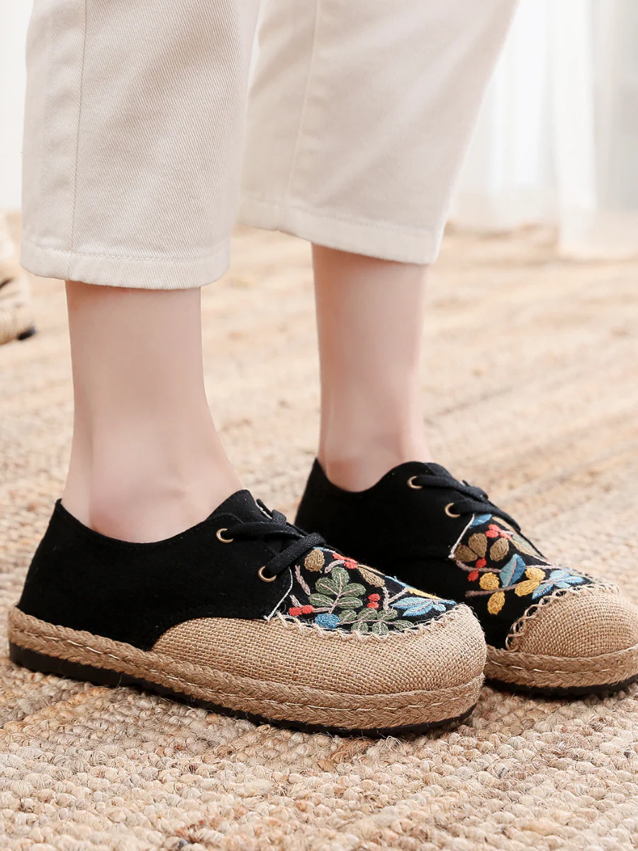 Cactus Rose | Playground Embroidered Linen Boat Shoes - Black - Image 6