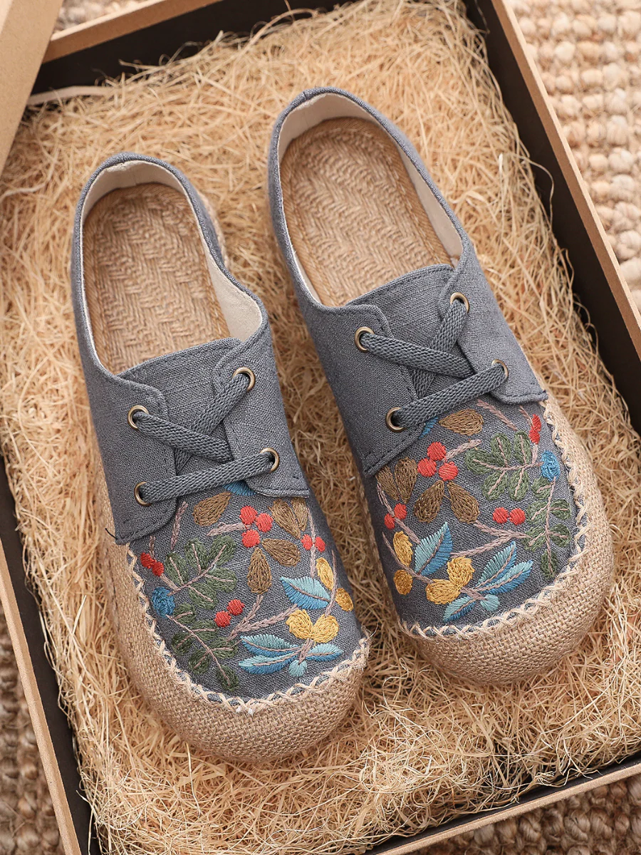 Cactus Rose | Playground Embroidered Linen Boat Shoes - Grey - Image 3