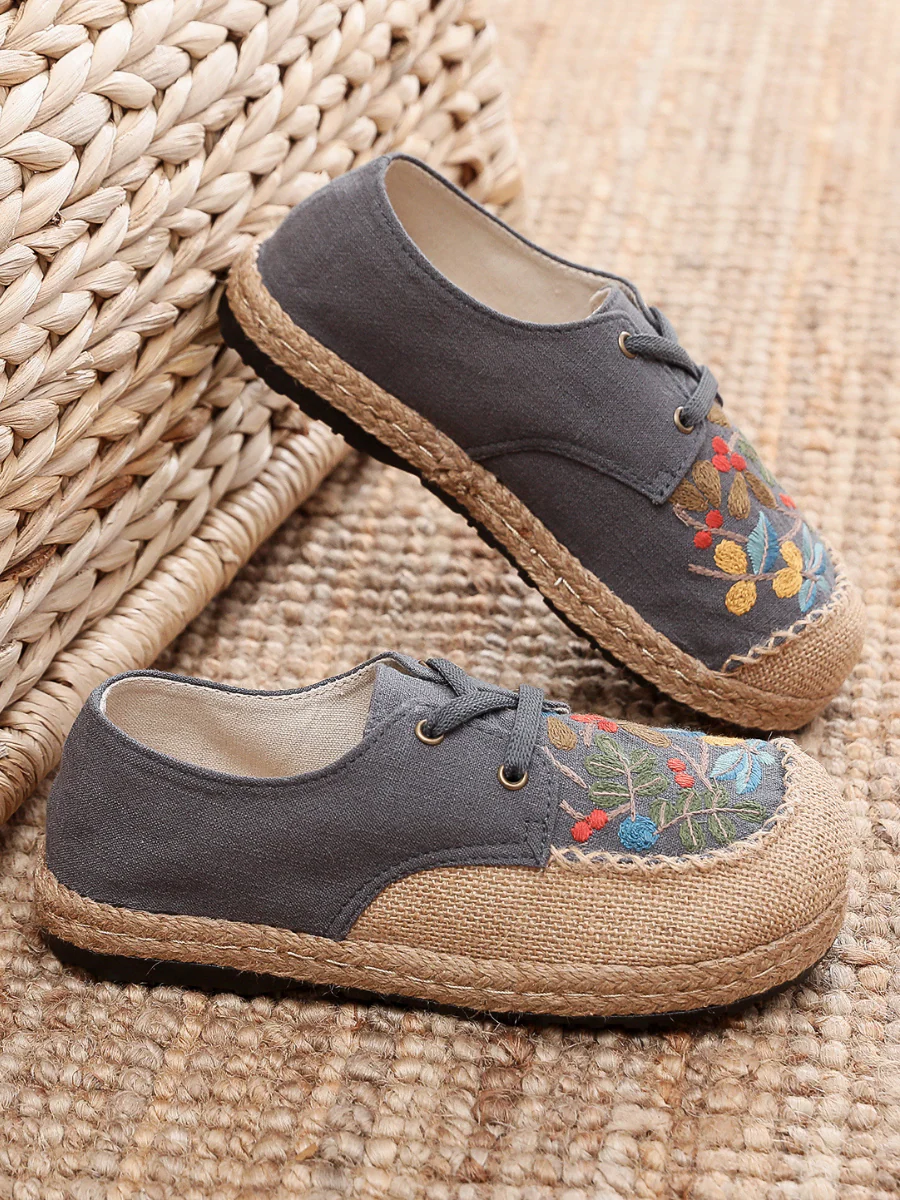 Cactus Rose | Playground Embroidered Linen Boat Shoes - Grey - Image 4