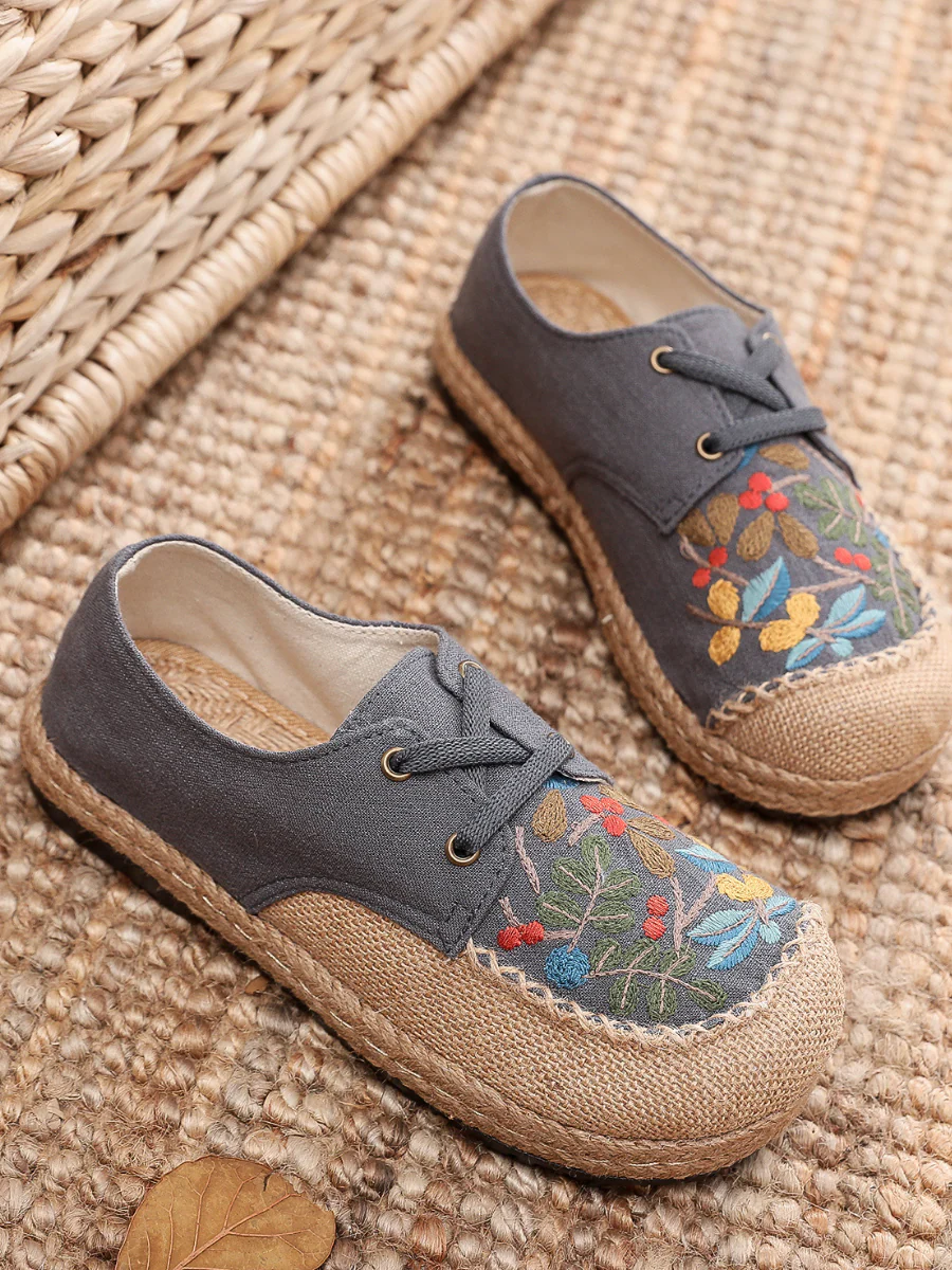 Cactus Rose | Playground Embroidered Linen Boat Shoes - Grey - Image 5