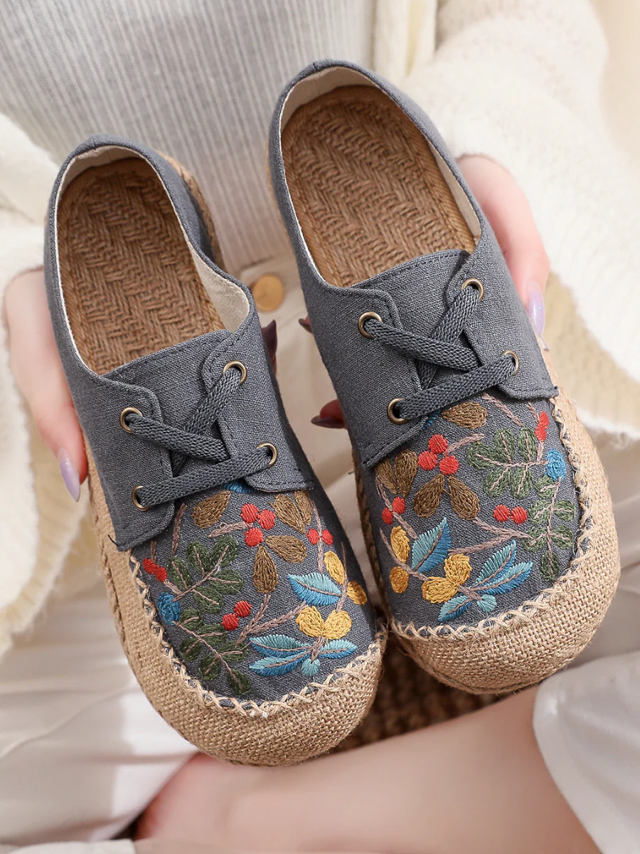Cactus Rose | Playground Embroidered Linen Boat Shoes - Grey - Image 6