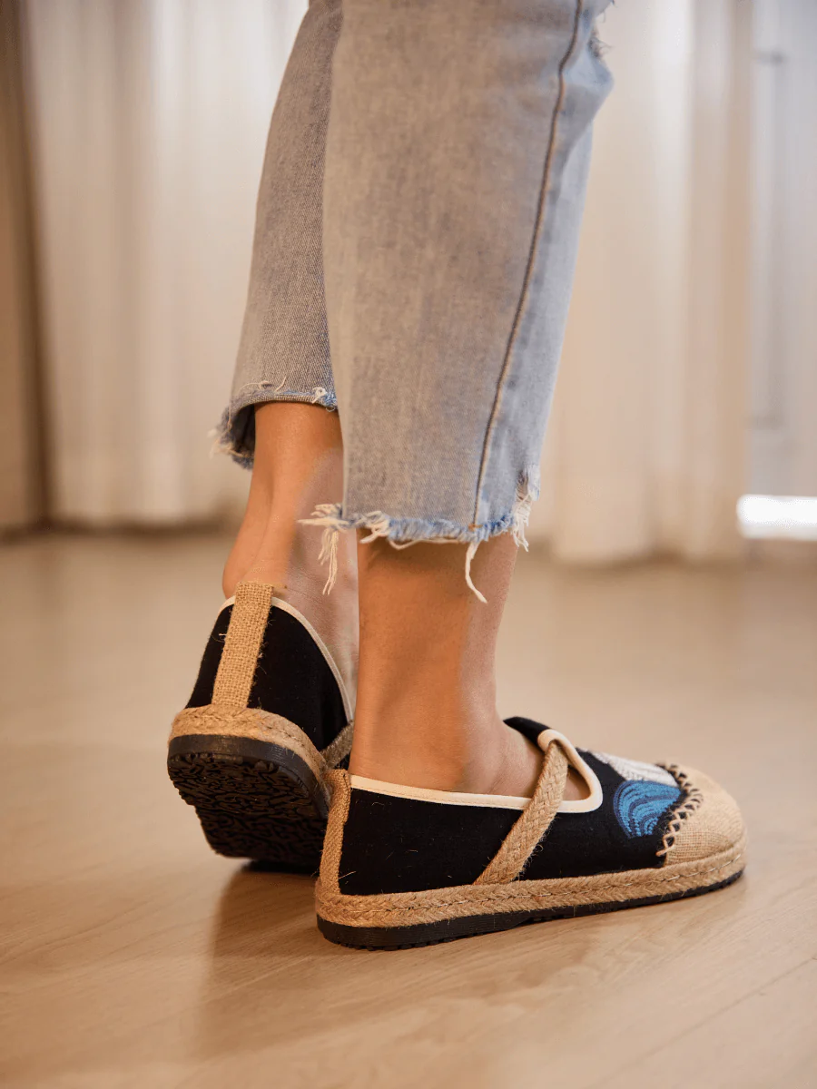 Cactus Rose | Pumpkin Kiss Embroidered Linen Loafer - Black - Image 5