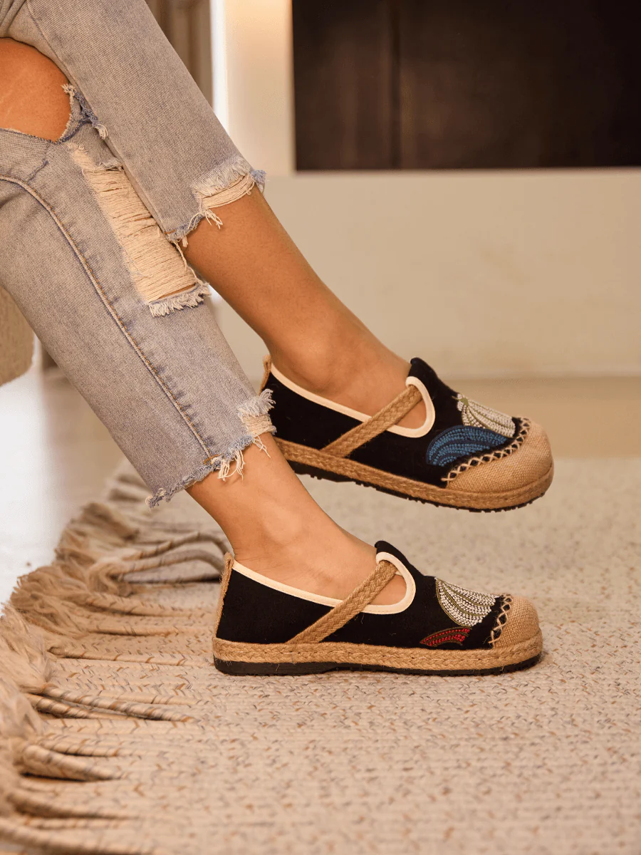 Cactus Rose | Pumpkin Kiss Embroidered Linen Loafer - Black - Image 7