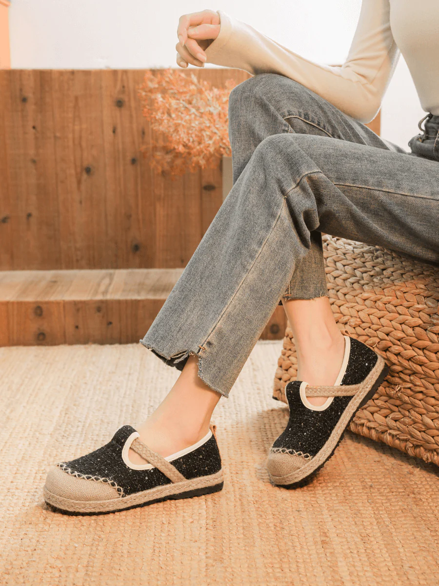 Cactus Rose | Renata Sparkle Linen Espadrilles - Black - Image 2