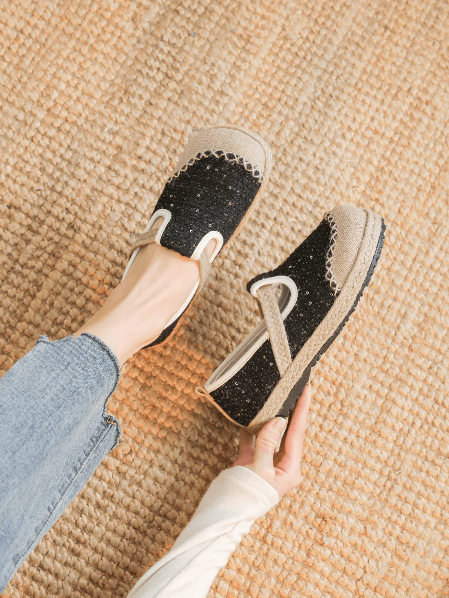 Cactus Rose | Renata Sparkle Linen Espadrilles - Black - Image 3