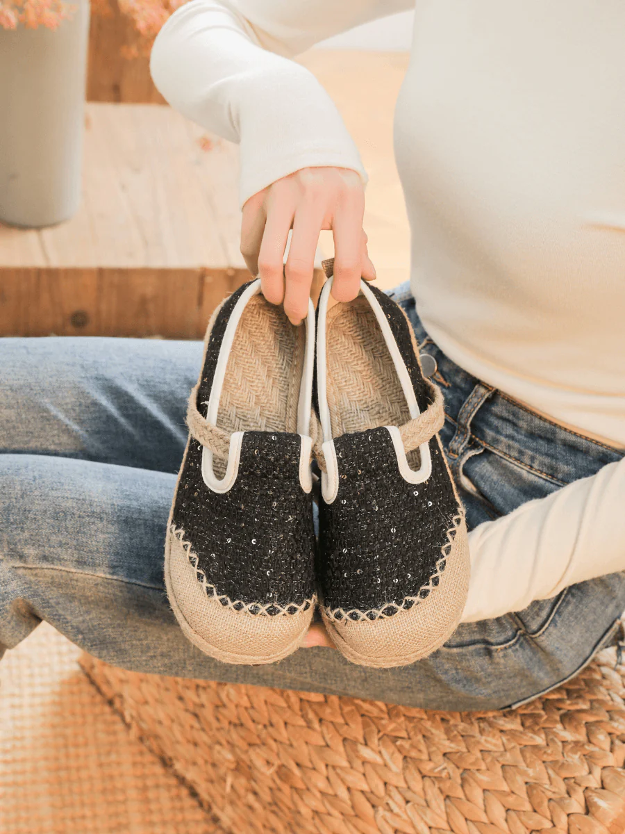 Cactus Rose | Renata Sparkle Linen Espadrilles - Black - Image 4