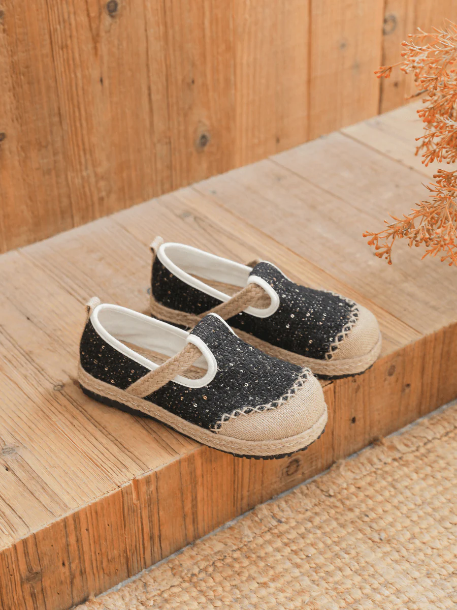 Cactus Rose | Renata Sparkle Linen Espadrilles - Black - Image 5