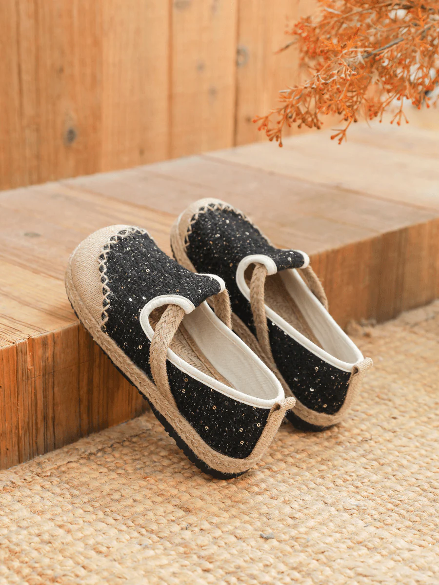 Cactus Rose | Renata Sparkle Linen Espadrilles - Black - Image 6