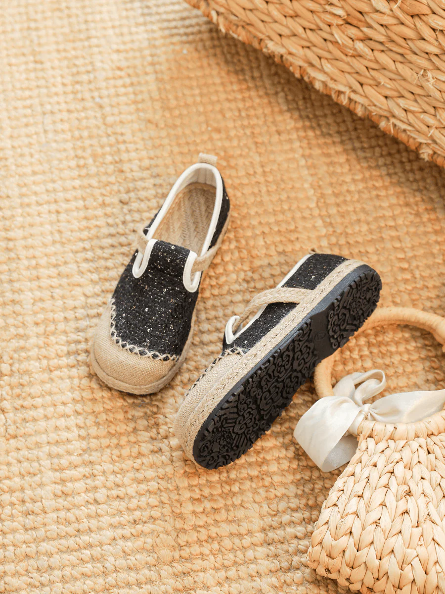 Cactus Rose | Renata Sparkle Linen Espadrilles - Black - Image 7
