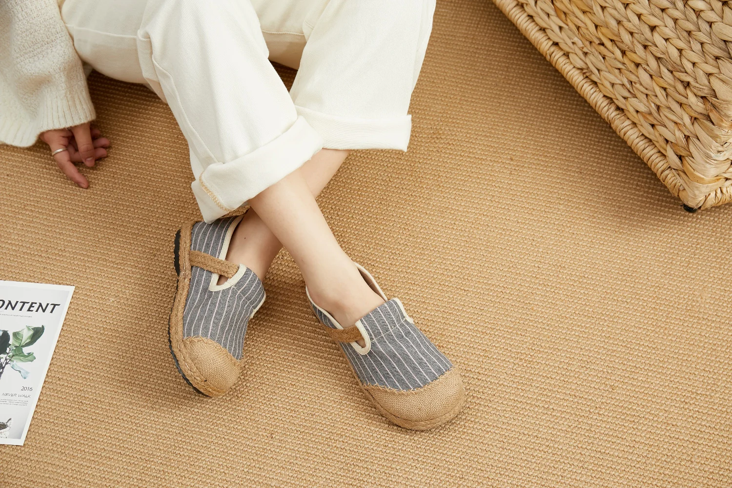 Cactus Rose |Stripe Strap-Accent Espadrilles Loafers - Women - Image 9
