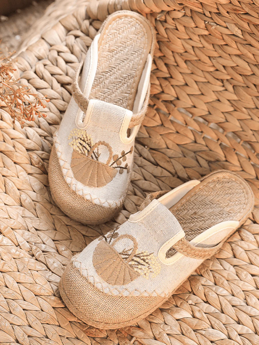 CACTUS ROSE | SUMMER PICNIC EMBROIDERED LINEN MULE - BEIGE - Image 3