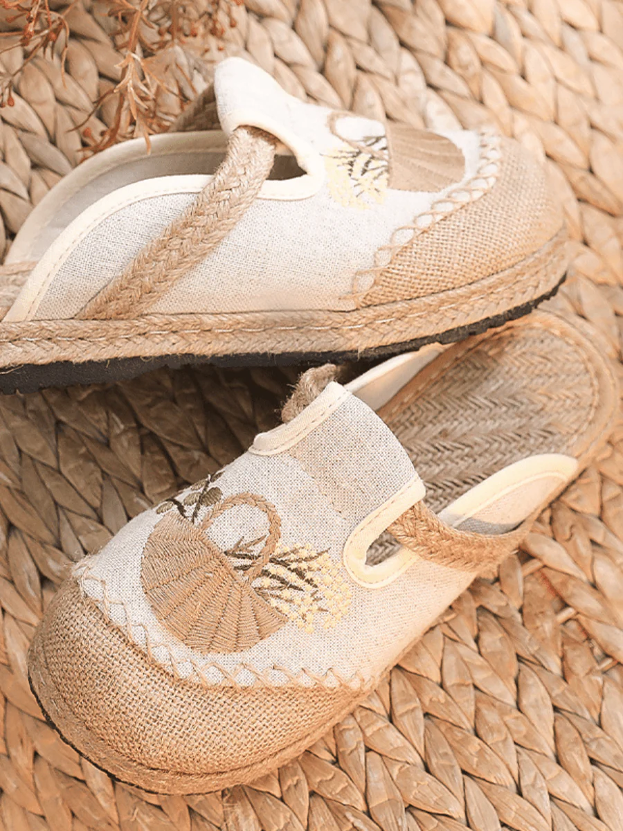 CACTUS ROSE | SUMMER PICNIC EMBROIDERED LINEN MULE - BEIGE - Image 6