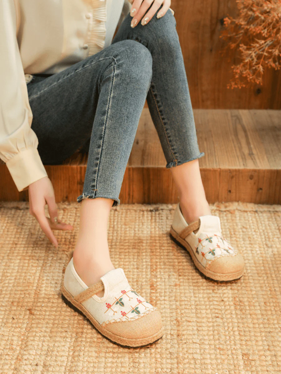 CACTUS ROSE | SWEET GARDEN EMBROIDERED LINEN ESPADRILLE - BEIGE - Image 2
