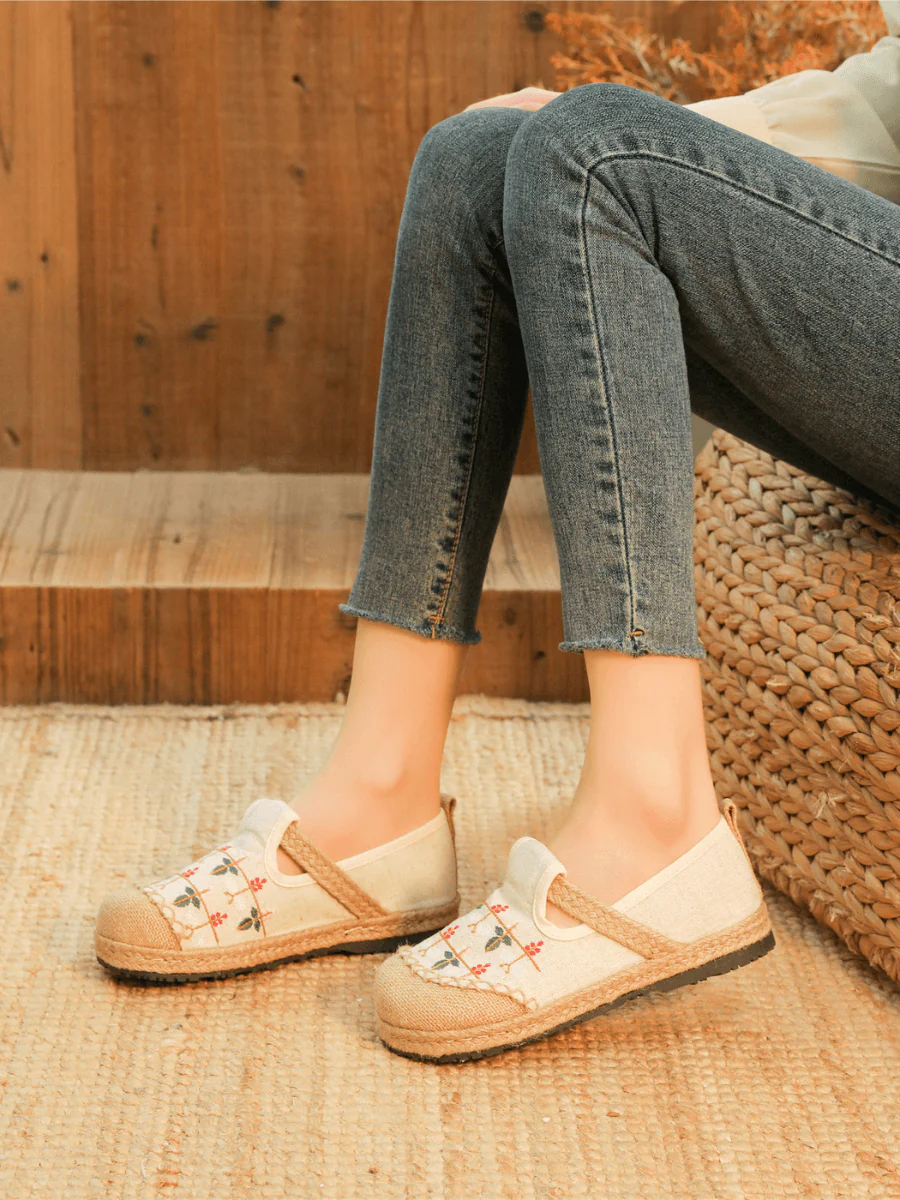 CACTUS ROSE | SWEET GARDEN EMBROIDERED LINEN ESPADRILLE - BEIGE - Image 3