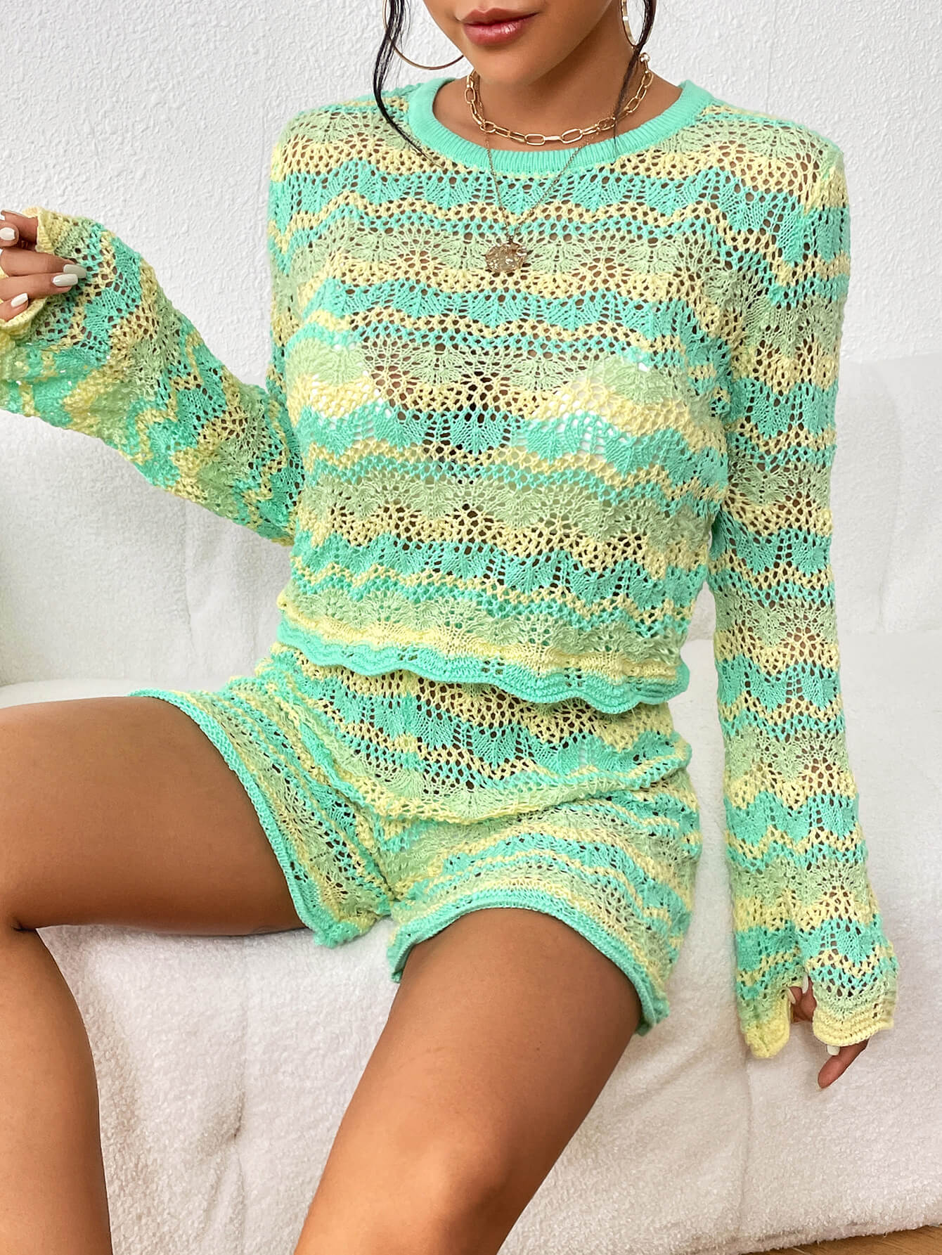 Cali Knit Crochet Matching Set - Green - Image 6