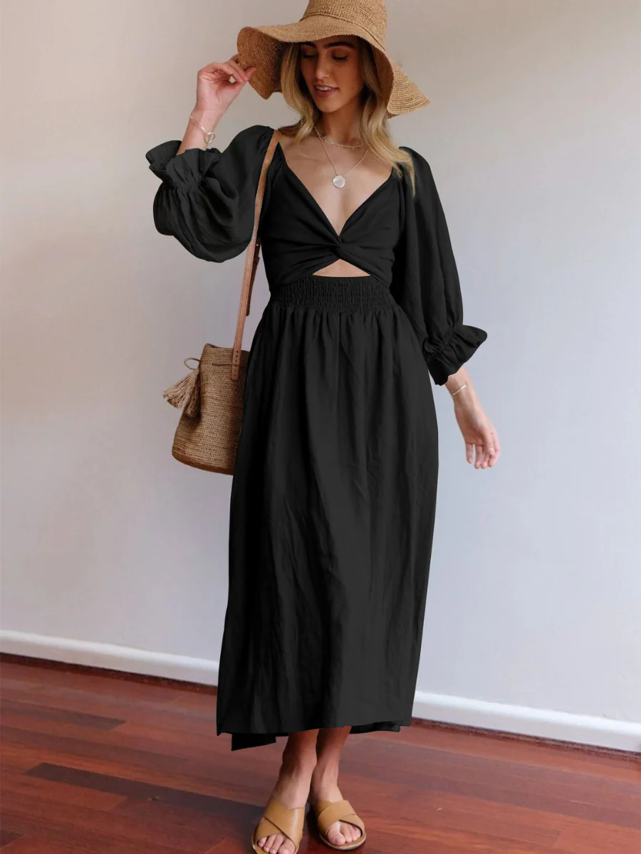 CALL IT LOVE TWO WAY TIERED MIDI DRESS - BLACK - Image 2