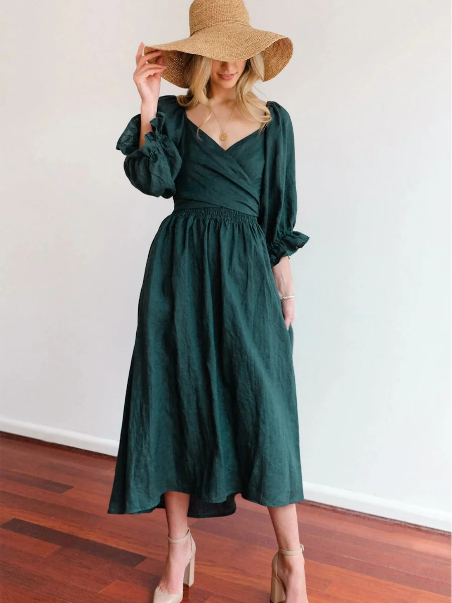 CALL IT LOVE TWO WAY TIERED MIDI DRESS - GREEN - Image 3