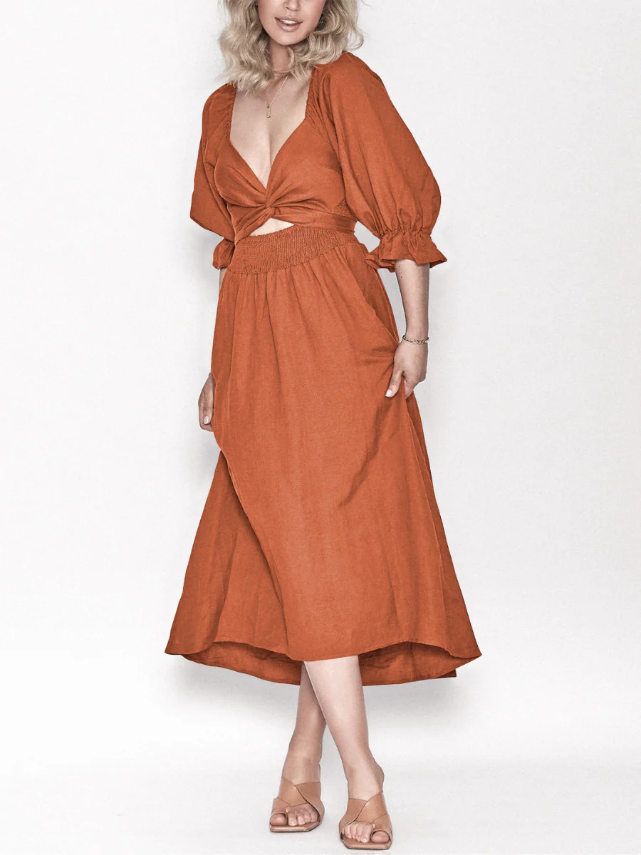 CALL IT LOVE TWO WAY TIERED MIDI DRESS - ORANGE - Image 3