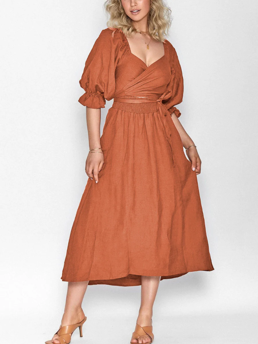 CALL IT LOVE TWO WAY TIERED MIDI DRESS - ORANGE - Image 4