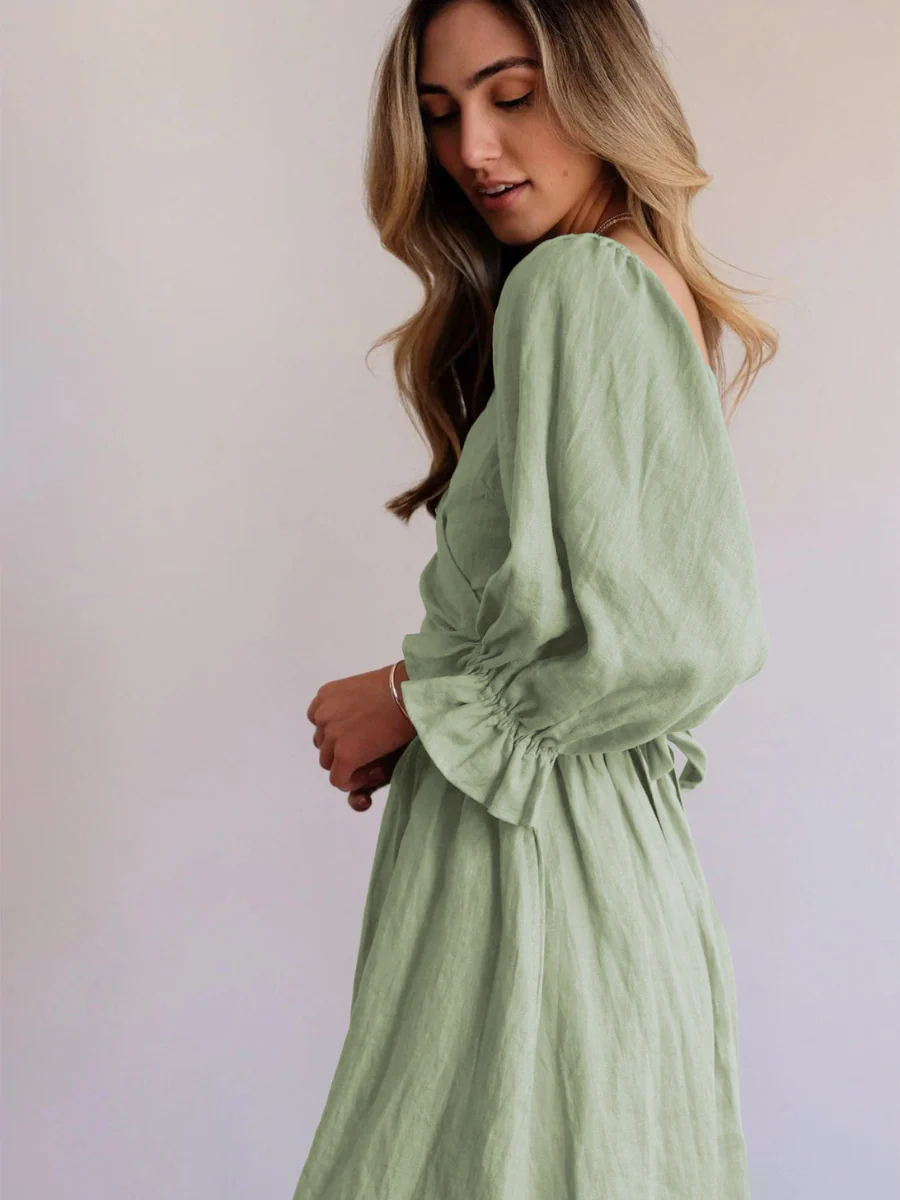 CALL IT LOVE TWO WAY TIERED MIDI DRESS - SAGE - Image 2
