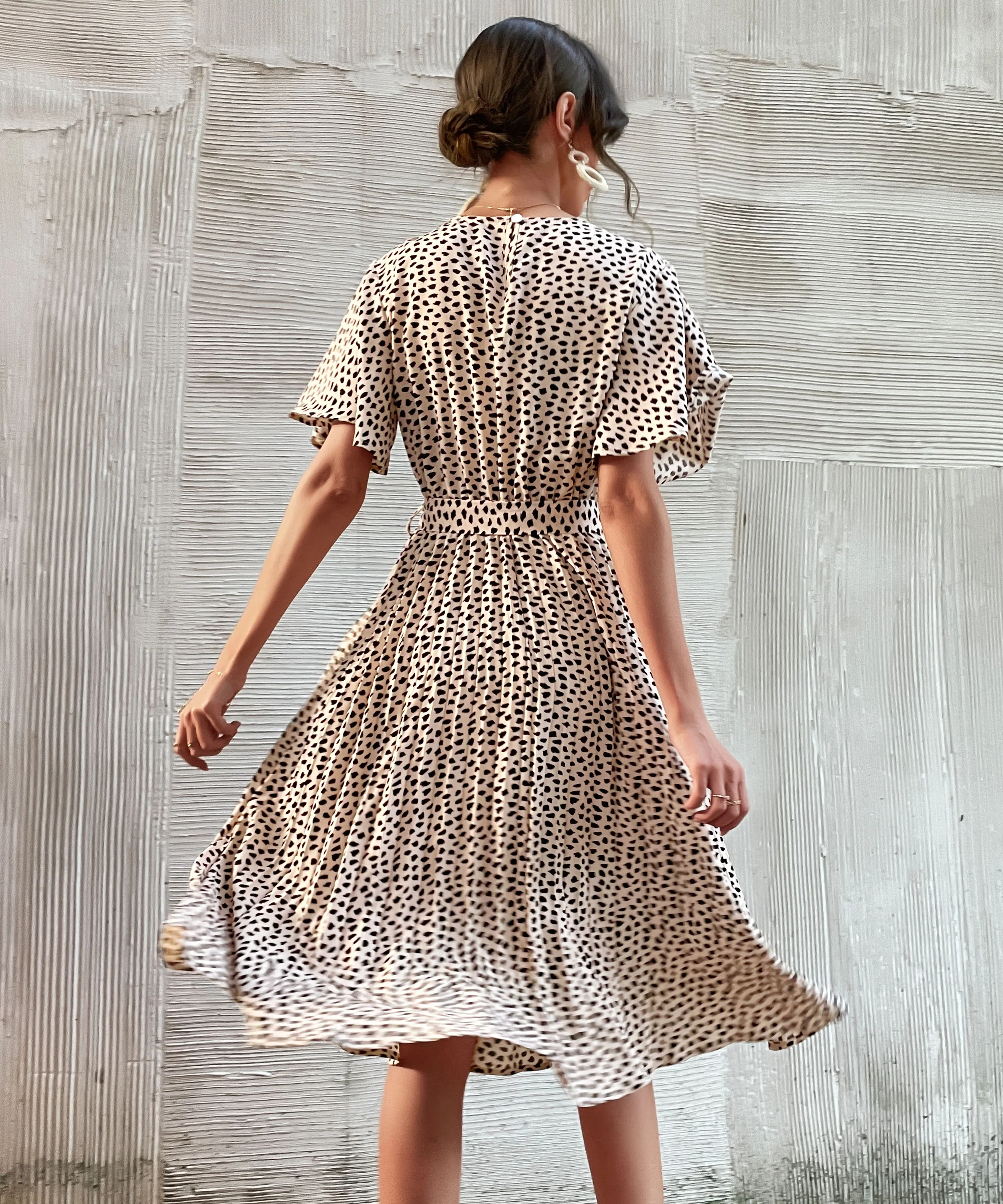 CALVINAH SPOT MIDI DRESS - BEIGE - Image 3