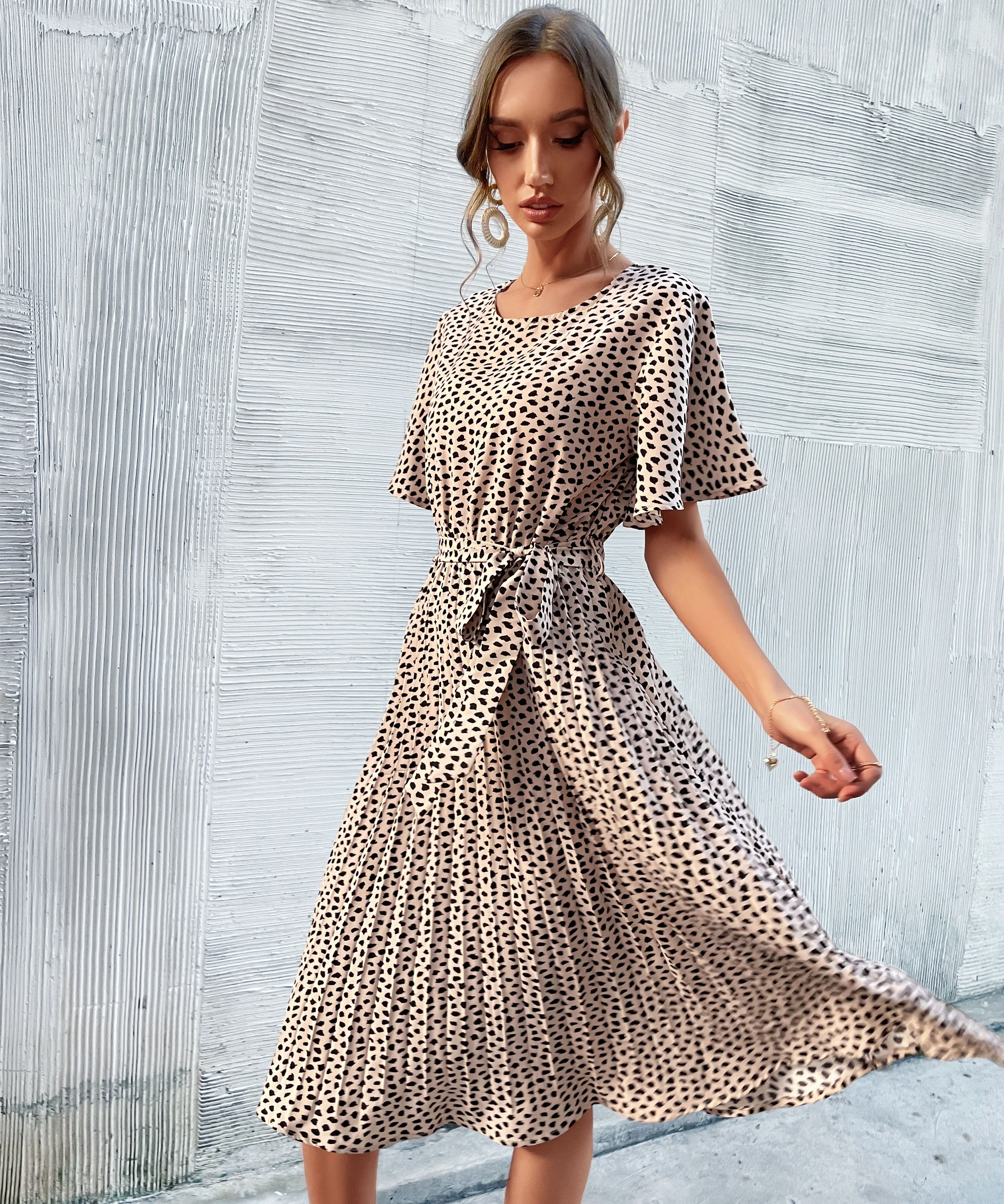 CALVINAH SPOT MIDI DRESS - BEIGE - Image 5
