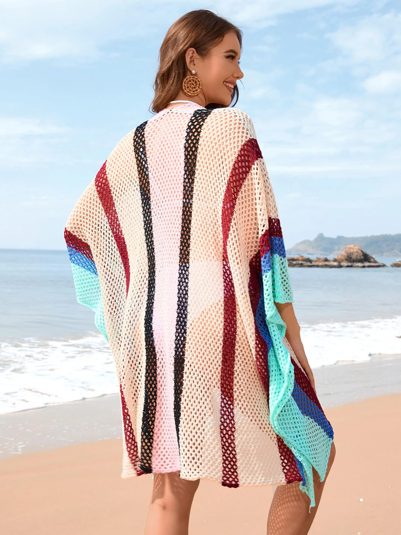 Calypso Stripe Knit Crochet Kimono - Pink - Image 4