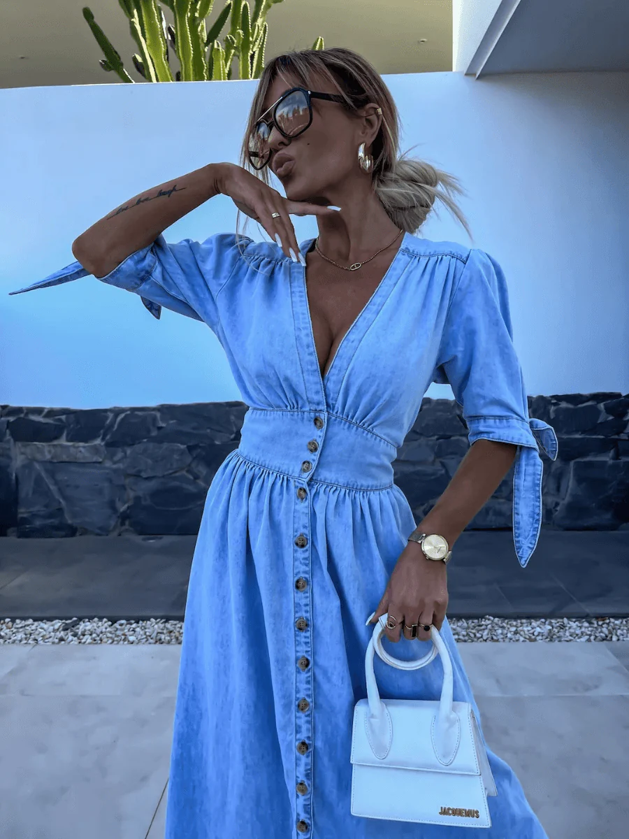 Camden Denim Button Front Maxi Dress - Image 3