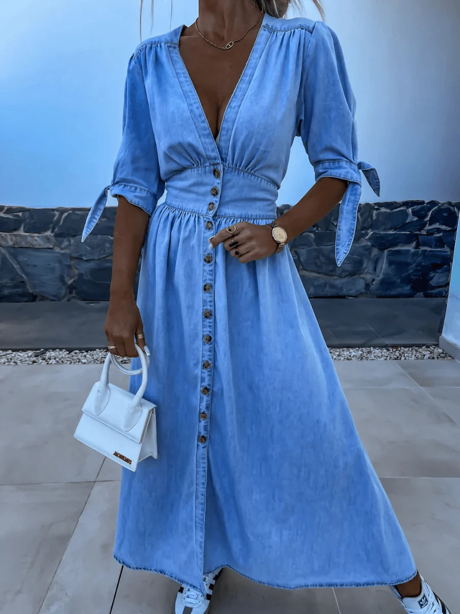 Camden Denim Button Front Maxi Dress - Image 5