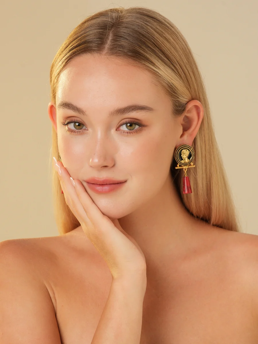 Cameo Avatar Relief Gold Plated Drop Earrings - Image 4