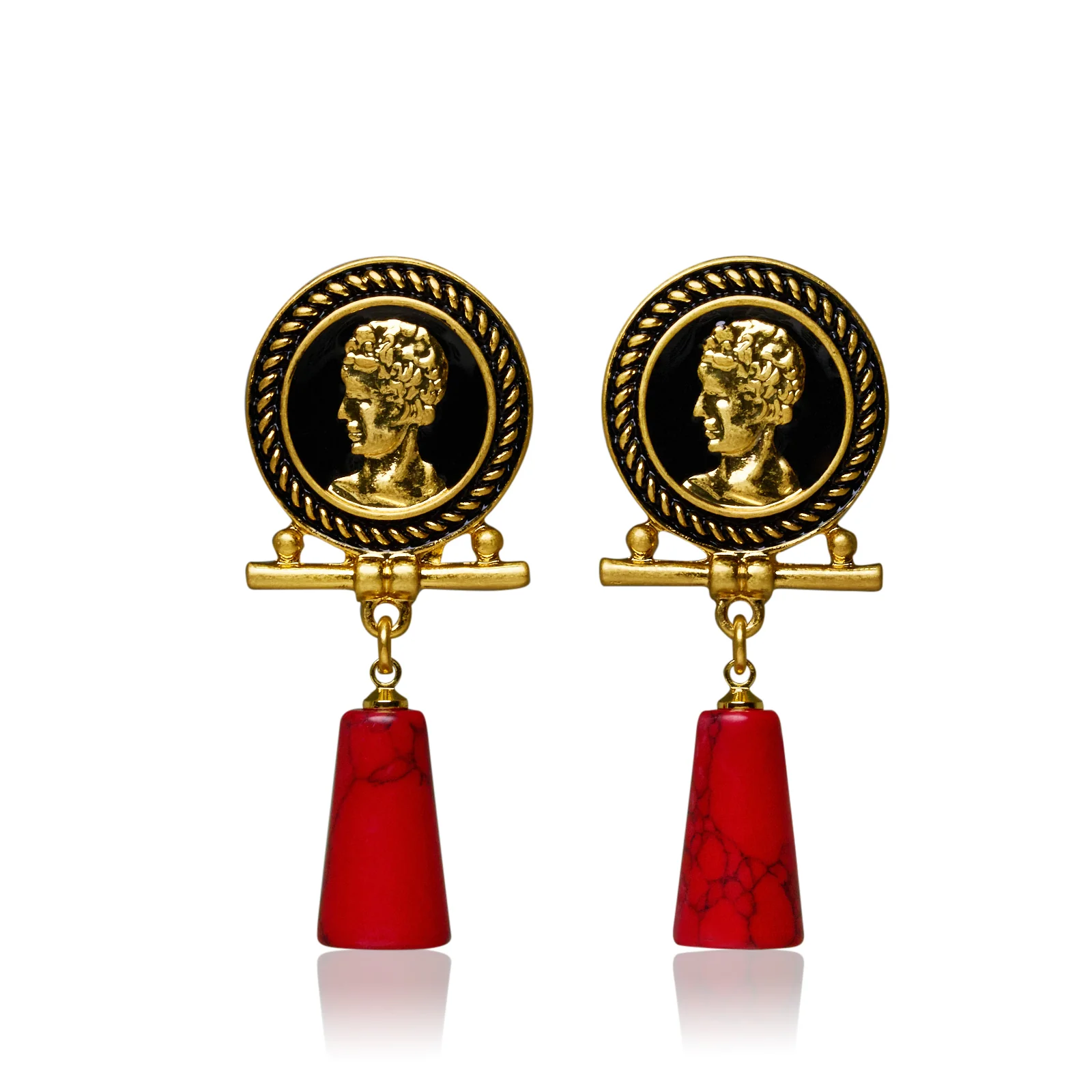Cameo Avatar Relief Gold Plated Drop Earrings - Image 9