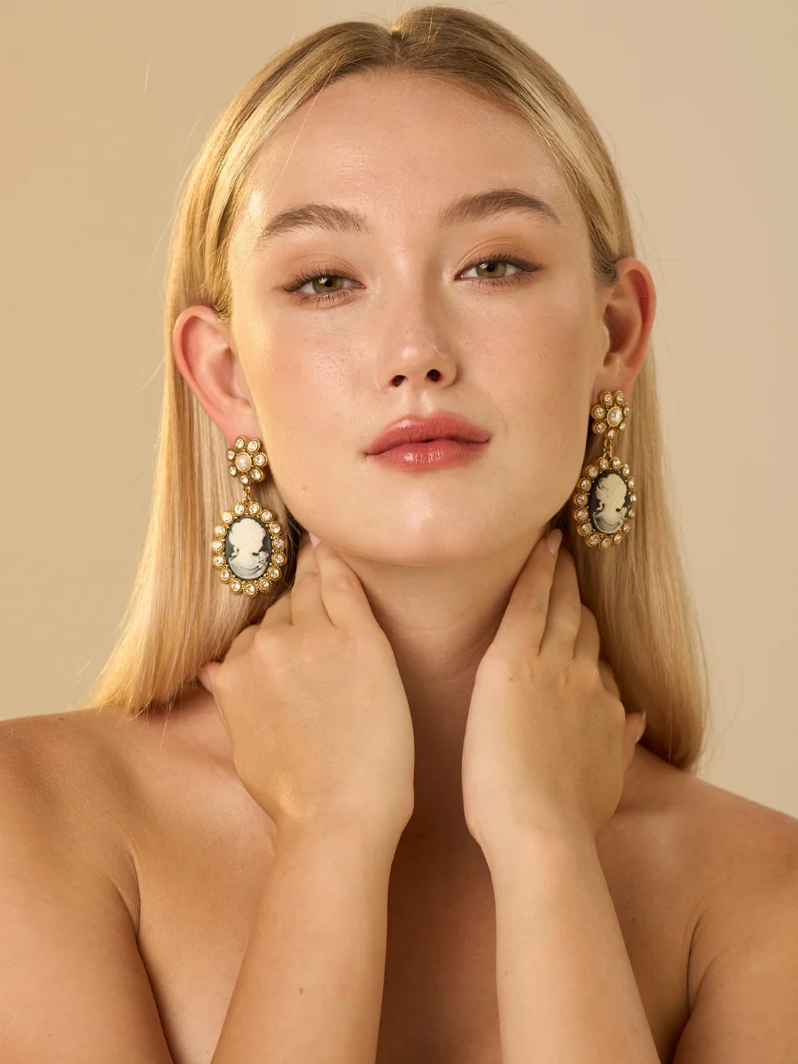 Cameo Cinderella Relief Rhinestone Dangle Earrings - Image 2