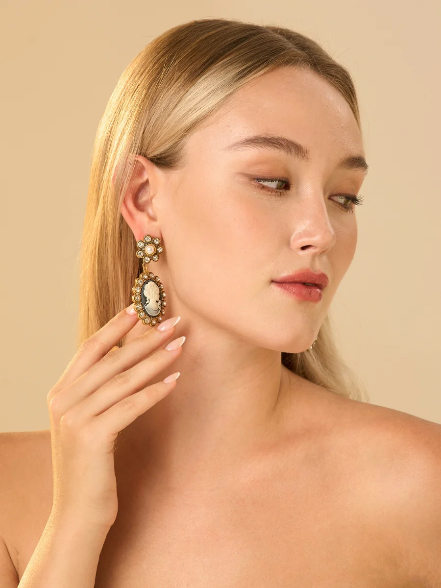 Cameo Cinderella Relief Rhinestone Dangle Earrings - Image 3