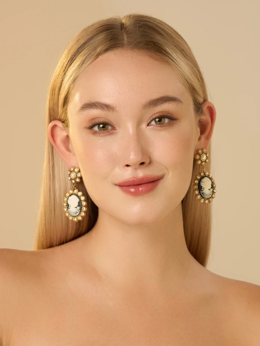 Cameo Cinderella Relief Rhinestone Dangle Earrings - Image 4